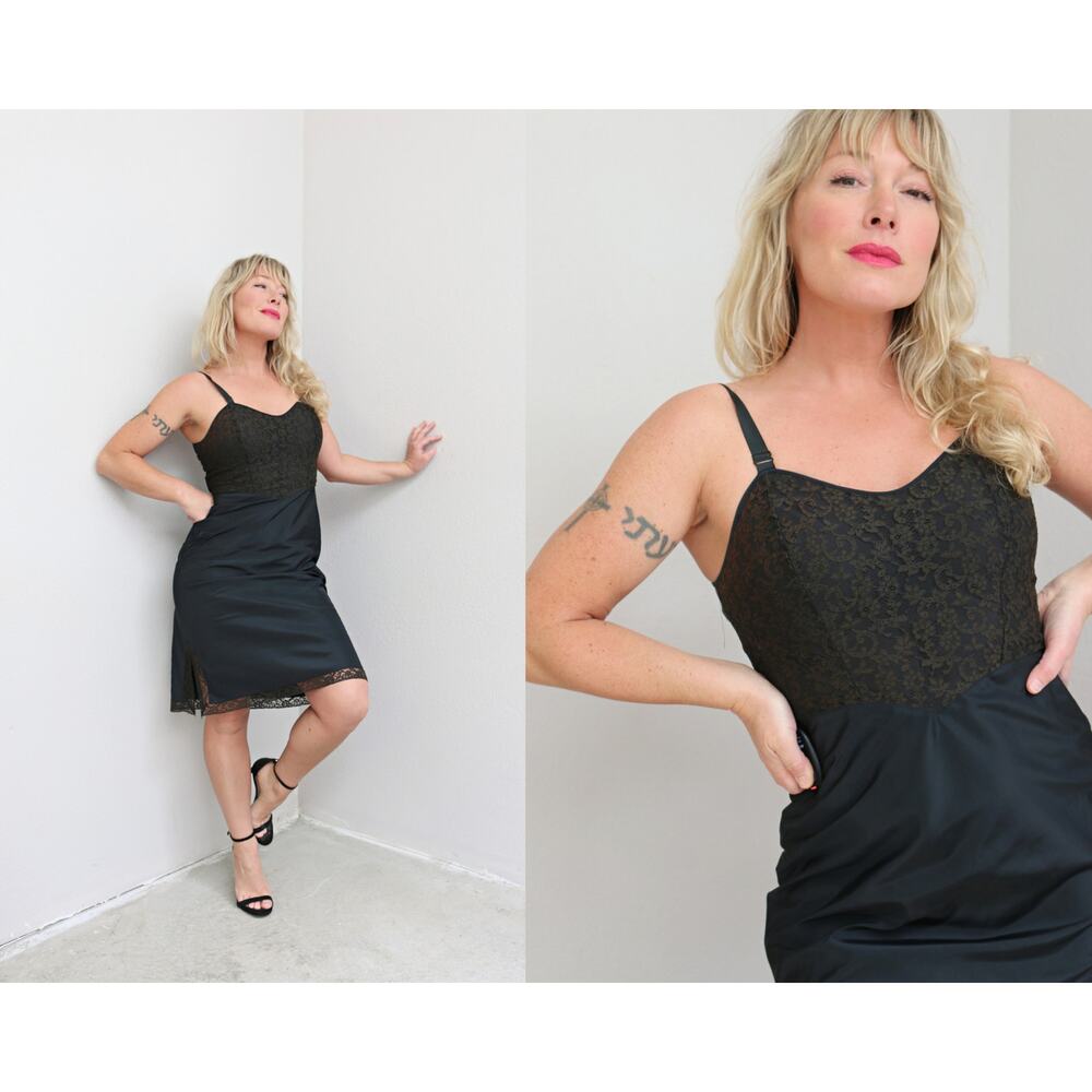 1950's Vintage Saucy Barbizon Pinup Black Lace Slip Dress ~ Women's XS SM